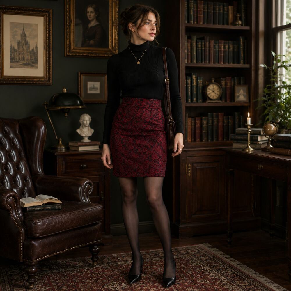 Y2K AGB Brocade Skirt Sz 6 Cherry Red Dark Academia Preppy Gothic Hong Kong 90s